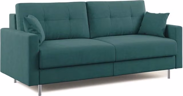Divano letto matrimoniale Megan Divani.Store in microfibra smacchiabile colore petrolio L: 188 cm, P: 140 cm, H: 13 cm