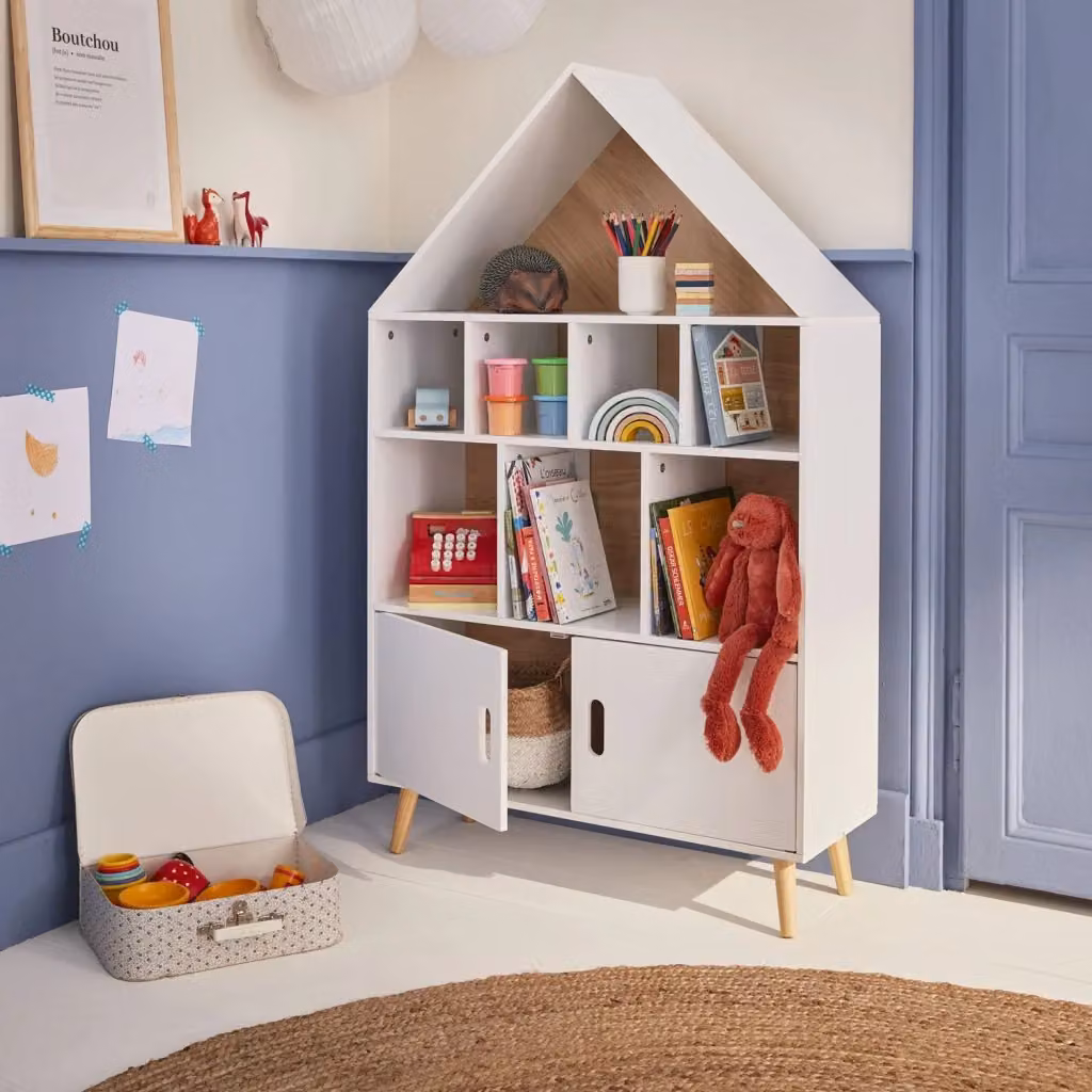 Scaffale per bambini Sweeek in legno e MDF, design a casa minimalista, bianco e beige – 2
