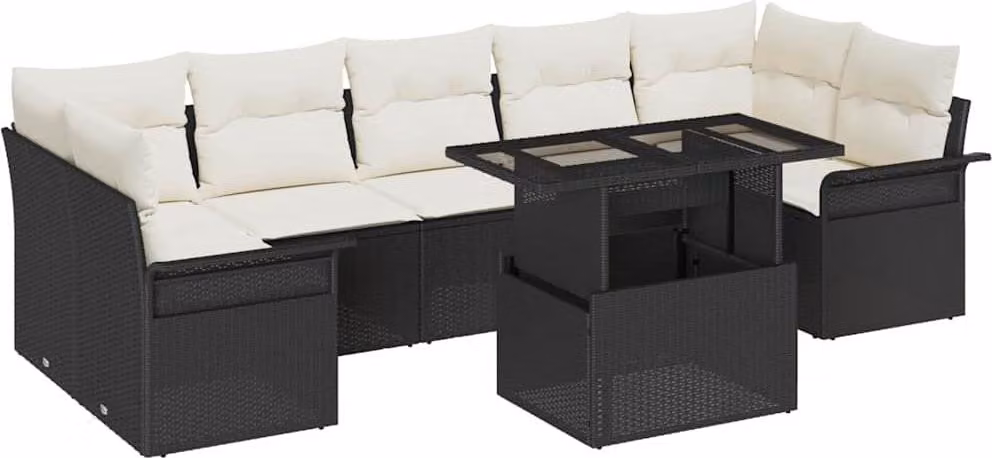 Set Divano da Giardino con cuscino 8 pcs Nero Poly Rattan
