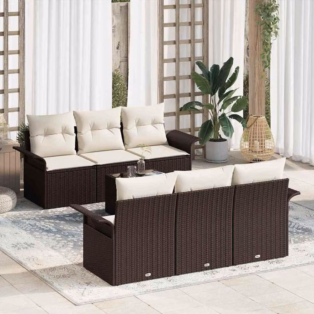 Maison Exclusive - Set Divano da Giardino con cuscino 7 pcs Marrone polyrattan