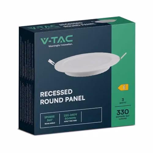 V-TAC Mini Pannello LED 3W Montaggio ad Incasso Rotondo 4000K