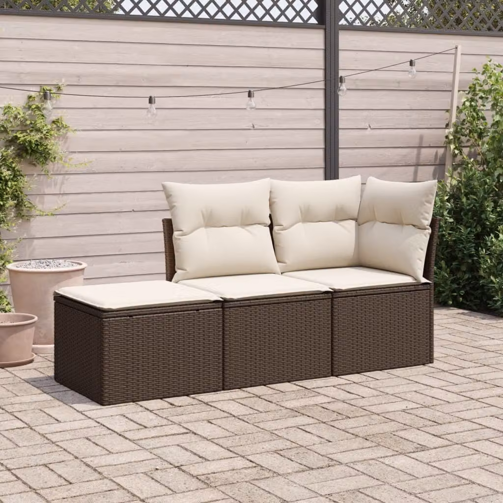 Maison Exclusive - Set Divano da Giardino 3 pz con Cuscini Marrone in Polyrattan