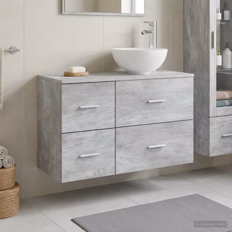 Set di mobili per il bagno moderno vidaXL composto da mobile lavabo e pensile a parete in legno Grigio opaco
