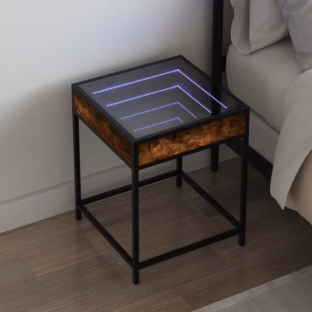 Comodino con LED Infinity vidaXL in Rovere Fumo, L 40 cm x P 40 cm x H 51 cm