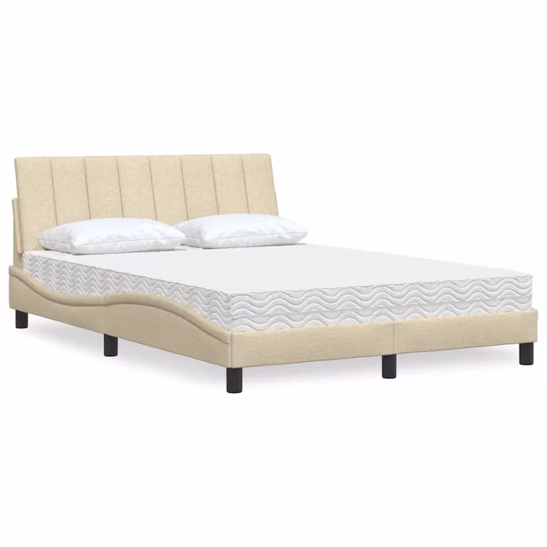 Letto con Materasso Hanko vidaXL in Tessuto Beige e Bianco 140x200 cm