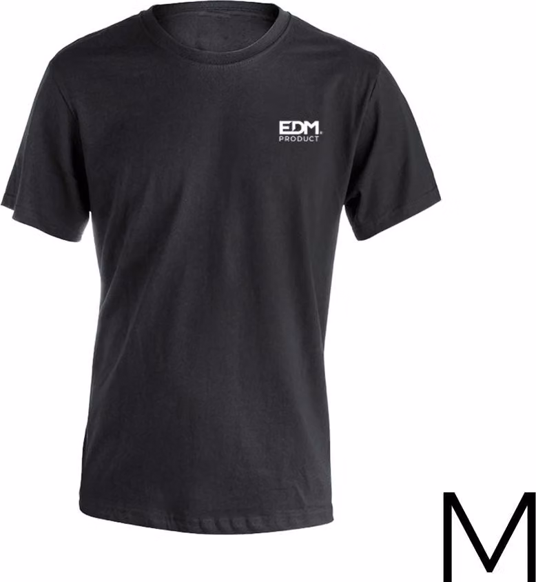 Maglietta promozionale nera, taglia M, maniche corte, ricamata Edm