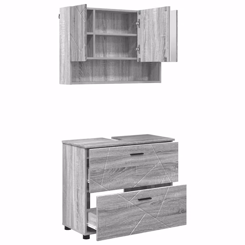 Set di mobili per il bagno moderno vidaXL composto da mobile lavabo e armadietto con specchio, Grigio e Nero, L/P/H: 76,5 x 35 x 64 cm – 2