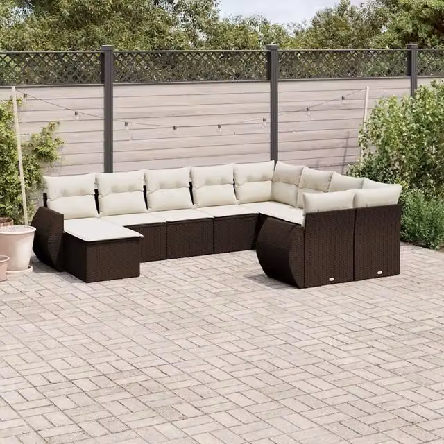 Set Divani da Giardino 10pz con Cuscini in Polyrattan Marrone 3254200