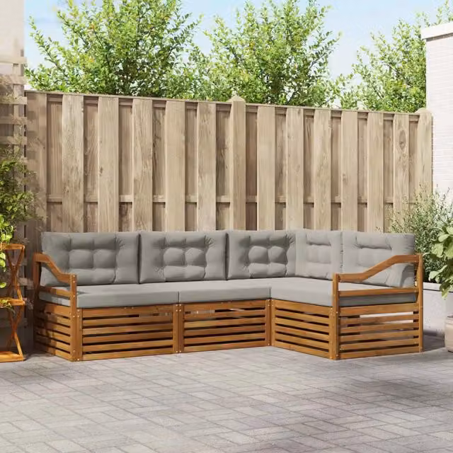 Set di divani da esterno 4 pz Grigio Naturale e Chiaro 3373396