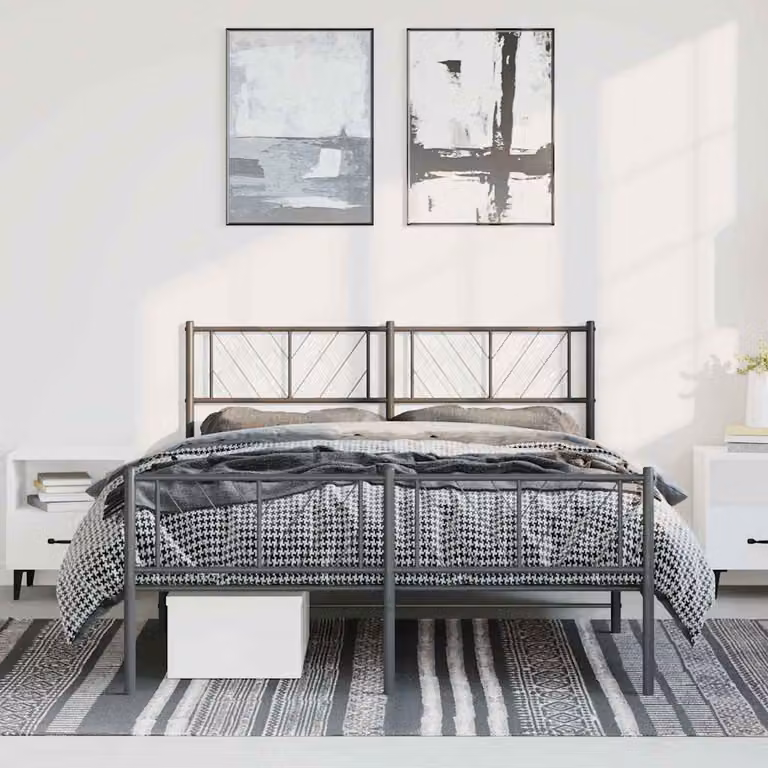 vidaXL Giroletto in metallo nero con testiera e pediera L: 142 cm, P: 196 cm, H: 90 cm
