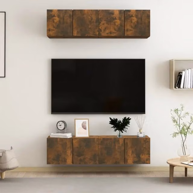 Set di 4 mobili TV da parete vidaXL in legno rovere color marrone L: 60 cm, P: 30 cm, H: 30 cm – 1