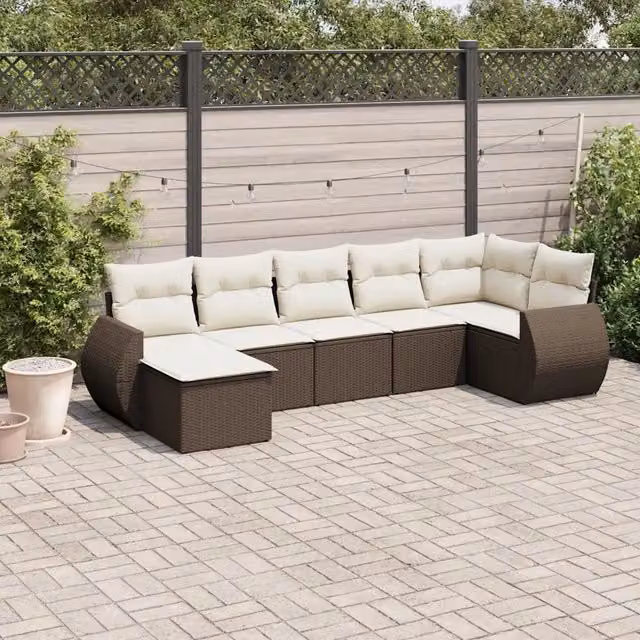 Set Divani da Giardino 7 pz con Cuscini Marrone in Polyrattan 3254020