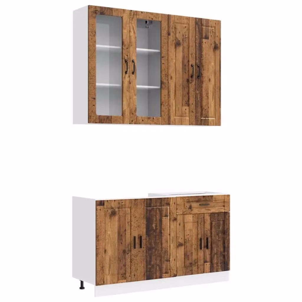 Set di unità cucina moderna vidaXL in legno e MDF marrone con ante in vetro, 4 pezzi – 2
