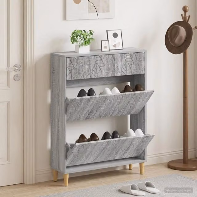 Mobile porta scarpe moderno vidaXL grigio in MDF L/P/H: 78 x 24 x 103 cm – 1