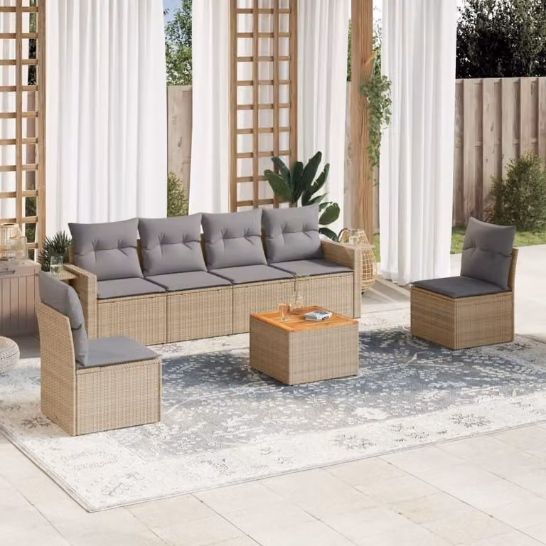 Maison Exclusive - Set Divano da Giardino 7 pz con Cuscini Beige Misto Polyrattan