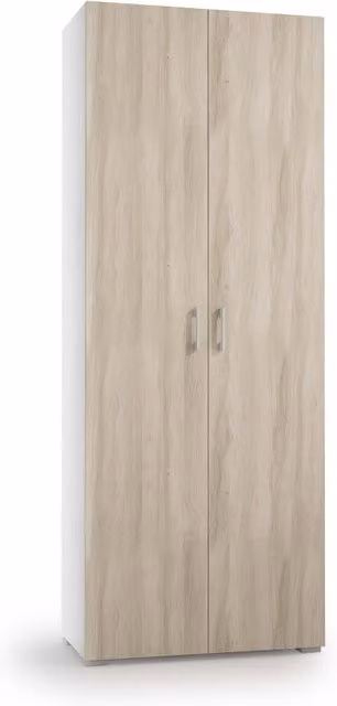 Armadio Multiuso TERRANEO con 2 Ante Battenti, 1 Cassetto e 6 Ripiani Interni, Bianco e Frassino, L: 73 cm, H: 195 cm, P: 35 cm