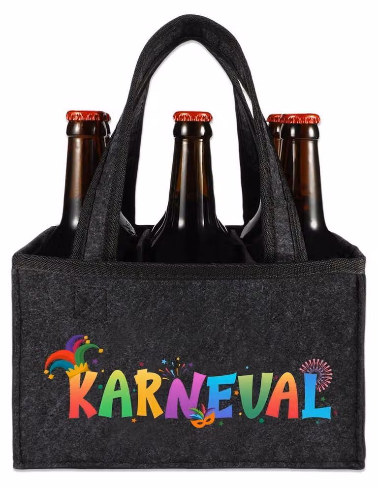 Borsa da uomo in feltro per birra, capacità 6 bottiglie, dimensioni 24x15x15 cm, accessorio per il Carnevale