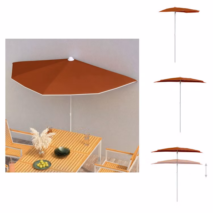 vidaXL Mezzo ombrellone con asta 180x90 cm terracotta rossa - Ombrelloni e tende da sole
