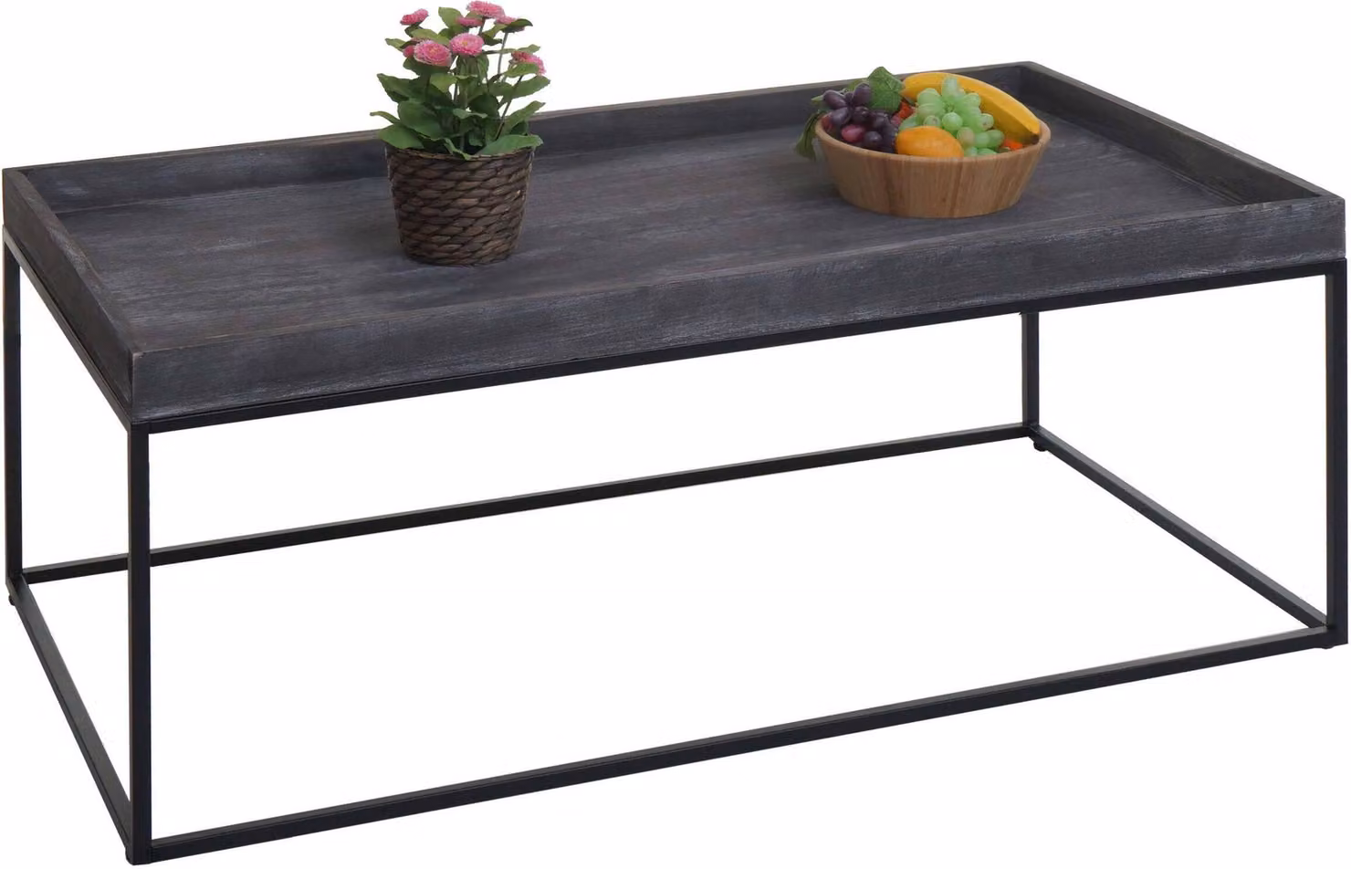 Tavolino HWC-K71, tavolino da salotto, legno massiccio, metallo 46x110x60cm ~ grigio scuro