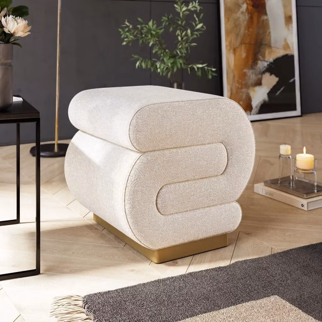 Pouf moderno in legno e tessuto con struttura imbottita, L/P/H: 40 x 42 x 42 cm, Grigio e Bianco – 2