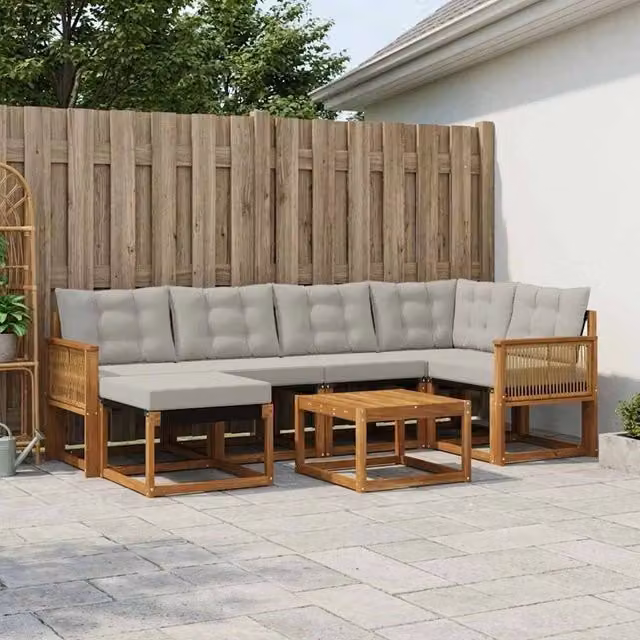 Set di divani da esterno 7 pz Naturale e Grigio Chiaro 3382083