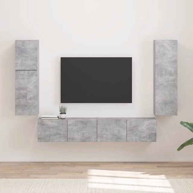 Set mobile TV 4 pz Grigio cemento Legno ingegnerizzato 3409036