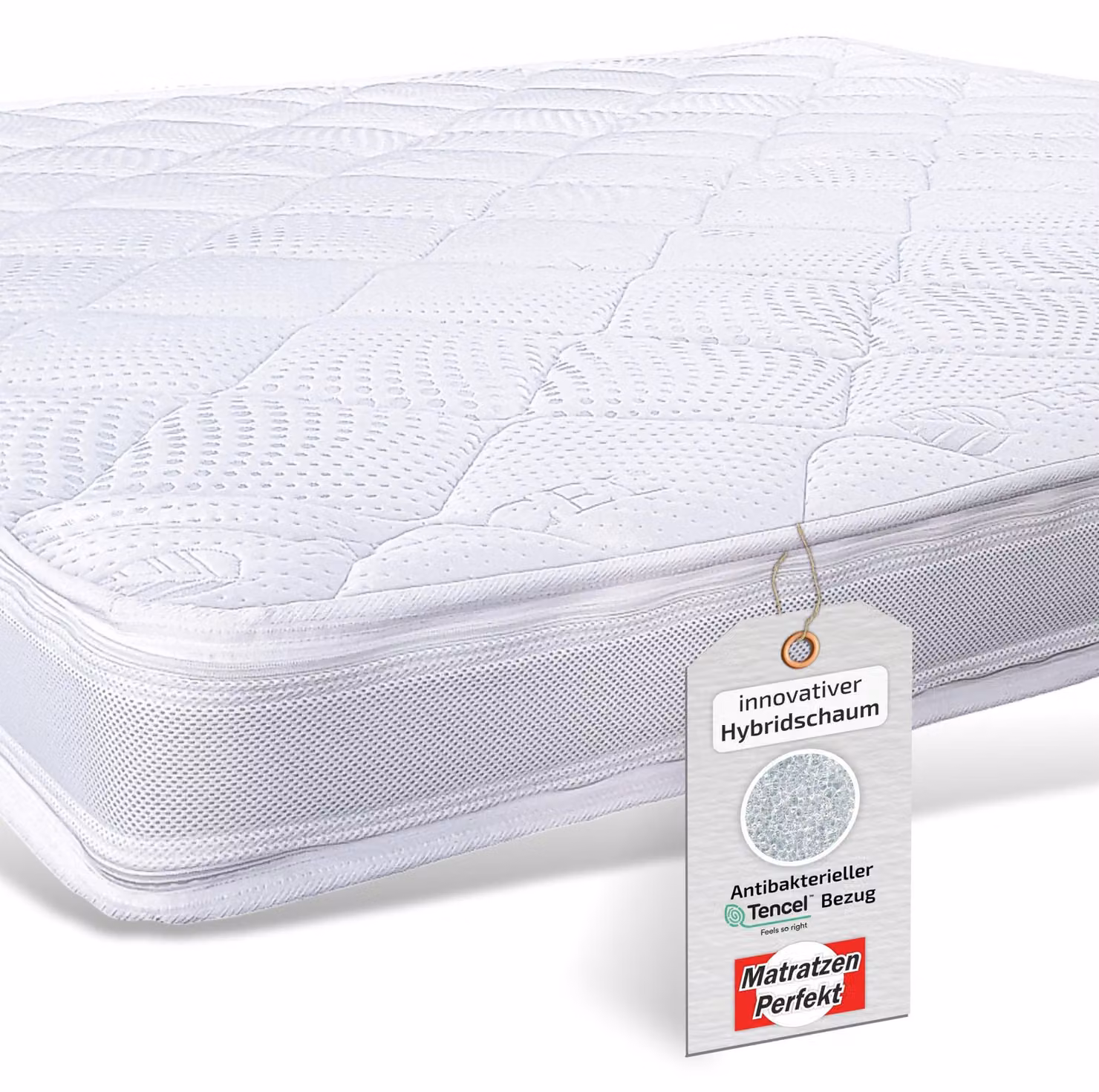 Coprimaterasso ibrido 140x200 cm, 12 cm, schiuma a freddo H3, densità 50, rivestimento in Lyocell® 3D, lavabile fino a 60 °C, traspirante, elasticità puntuale, per materassi e letti boxspring