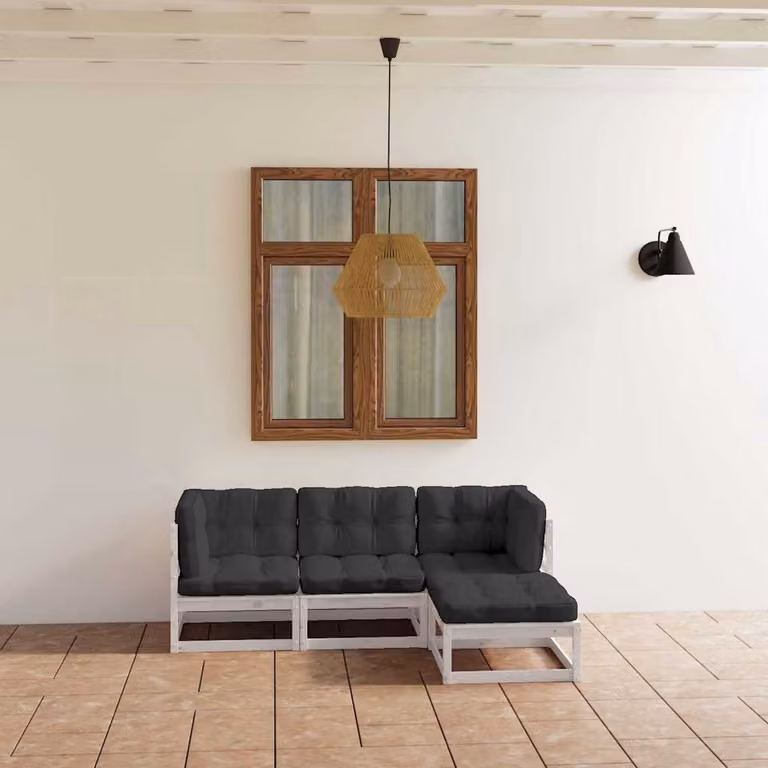 vidaXL Set di Divani da Giardino 4 Pezzi a Forma di L in Legno Massello di Pino con Cuscini Imbottiti