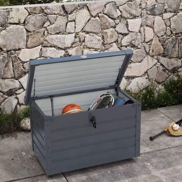 Box da giardino in acciaio 295 L con ruote, grigio scuro