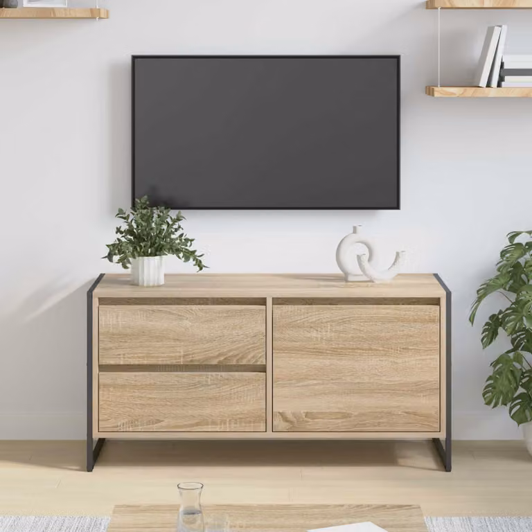 Mobile TV vidaXL in stile industriale, Rovere Sonoma e metallo, L 100 x P 36 x H 49.5 cm