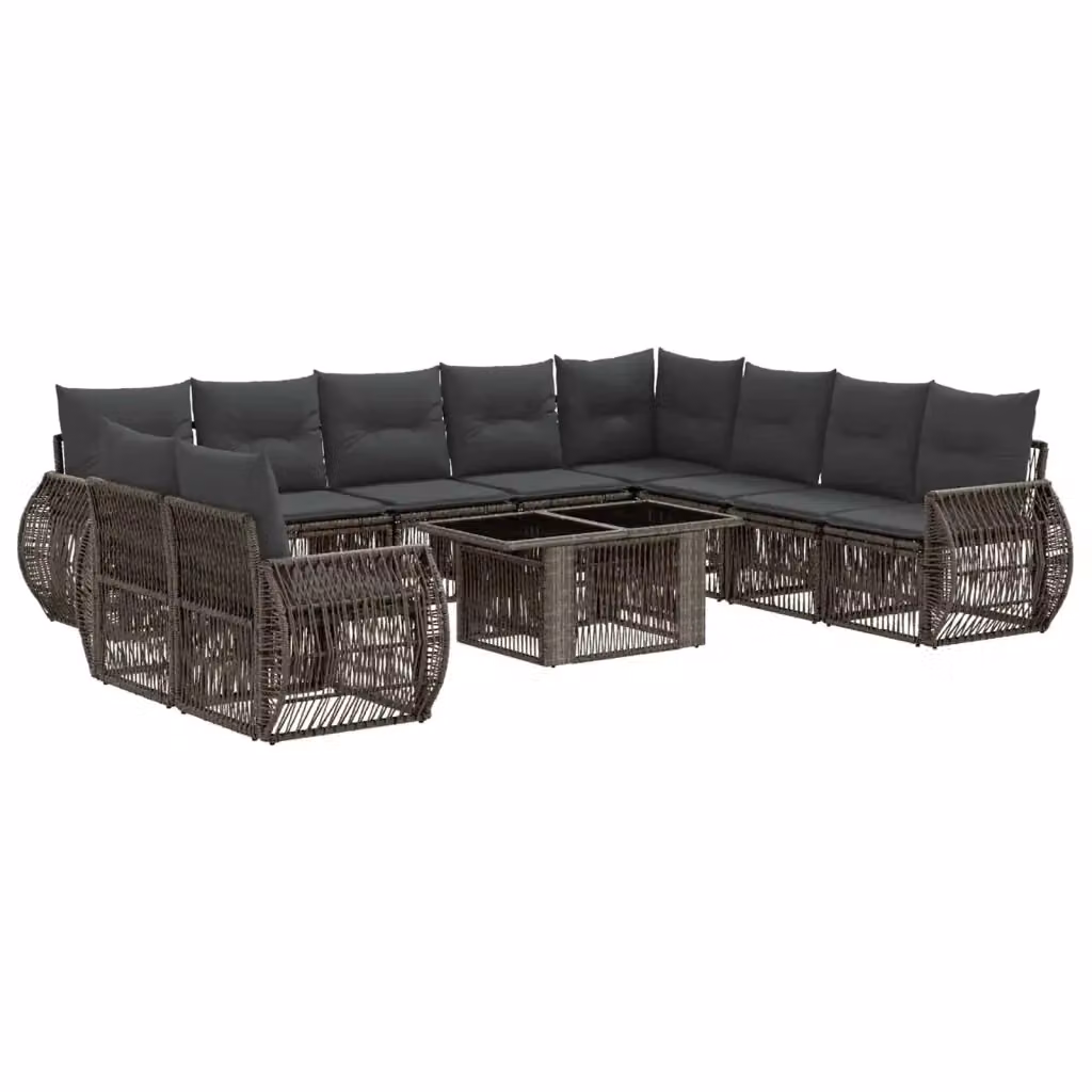 Set Divano da Giardino vidaXL 11 Pezzi a Forma di U in Polyrattan Grigio e Antracite con Cuscini Rimovibili e Tavolino da Esterno – 2
