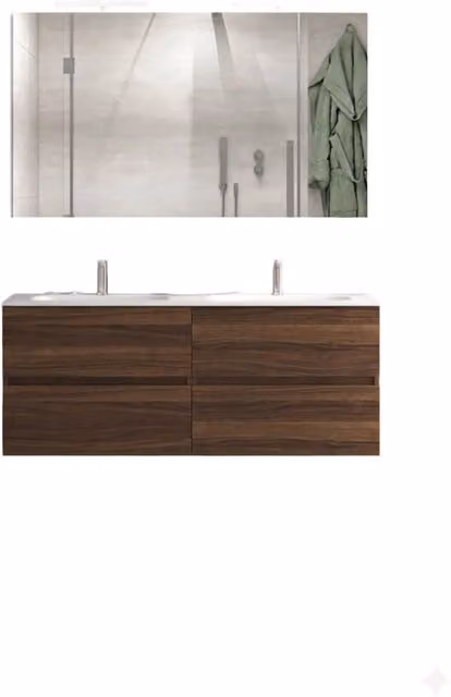 Mobile da Bagno Sospeso Bali Light con Lavabo e Specchio con LED GIORDANOSHOP Noce Scuro L: 120 cm, P: 50 cm, H: 46,5 cm