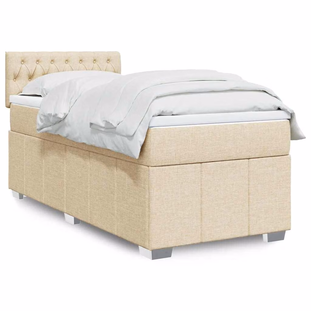 vidaXL Giroletto a Molle con Materasso Ibrido in Tessuto Beige e Bianco L/P: 100 x 200 cm