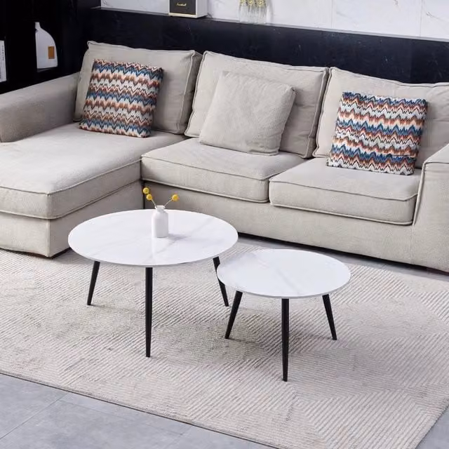 Set di 2 tavolini da salotto Effezeta Italia con piano in ceramica effetto marmo bianco lucido e gambe in metallo nero – 1
