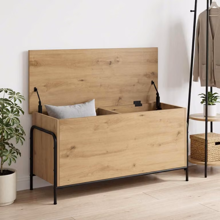 Scatola di stoccaggio moderna vidaXL in legno e metallo, colore marrone, L 80 cm x P 40 cm x H 49,5 cm