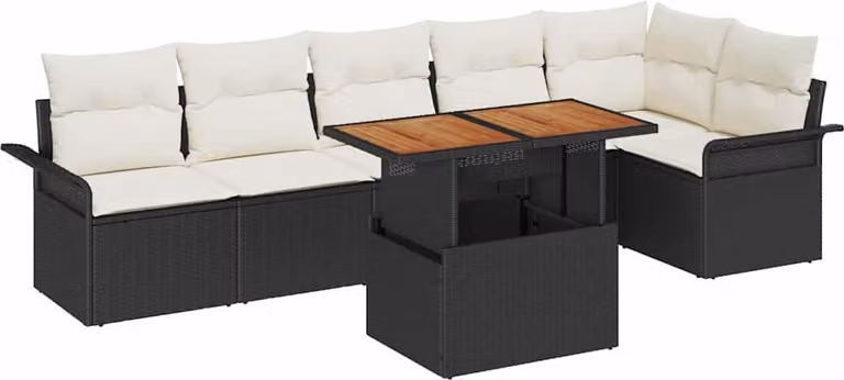 Set Divano da Giardino con archiviazione 7 pcs Nero Poly Rattan
