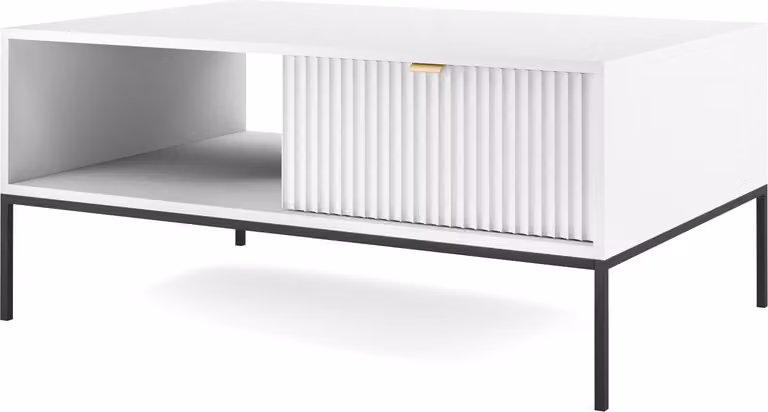 Tavolino con 1 cassetto e 1 ripiano, colore bianco, struttura nera