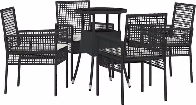 Set da Pranzo per Giardino 5 pz | Set Salotto da Giardino Nero polyrattan