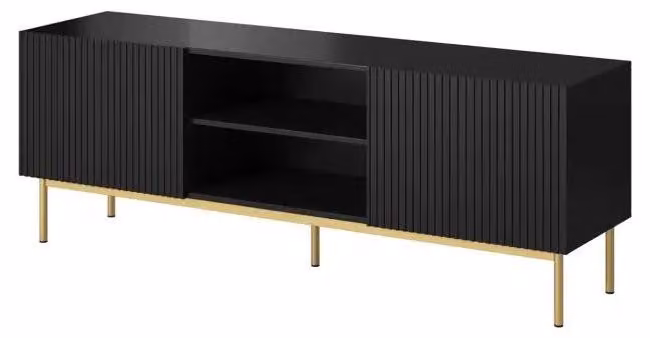 PAFOS RTV mobile TV su telaio in acciaio color oro 150x40x60 cm nero opaco
