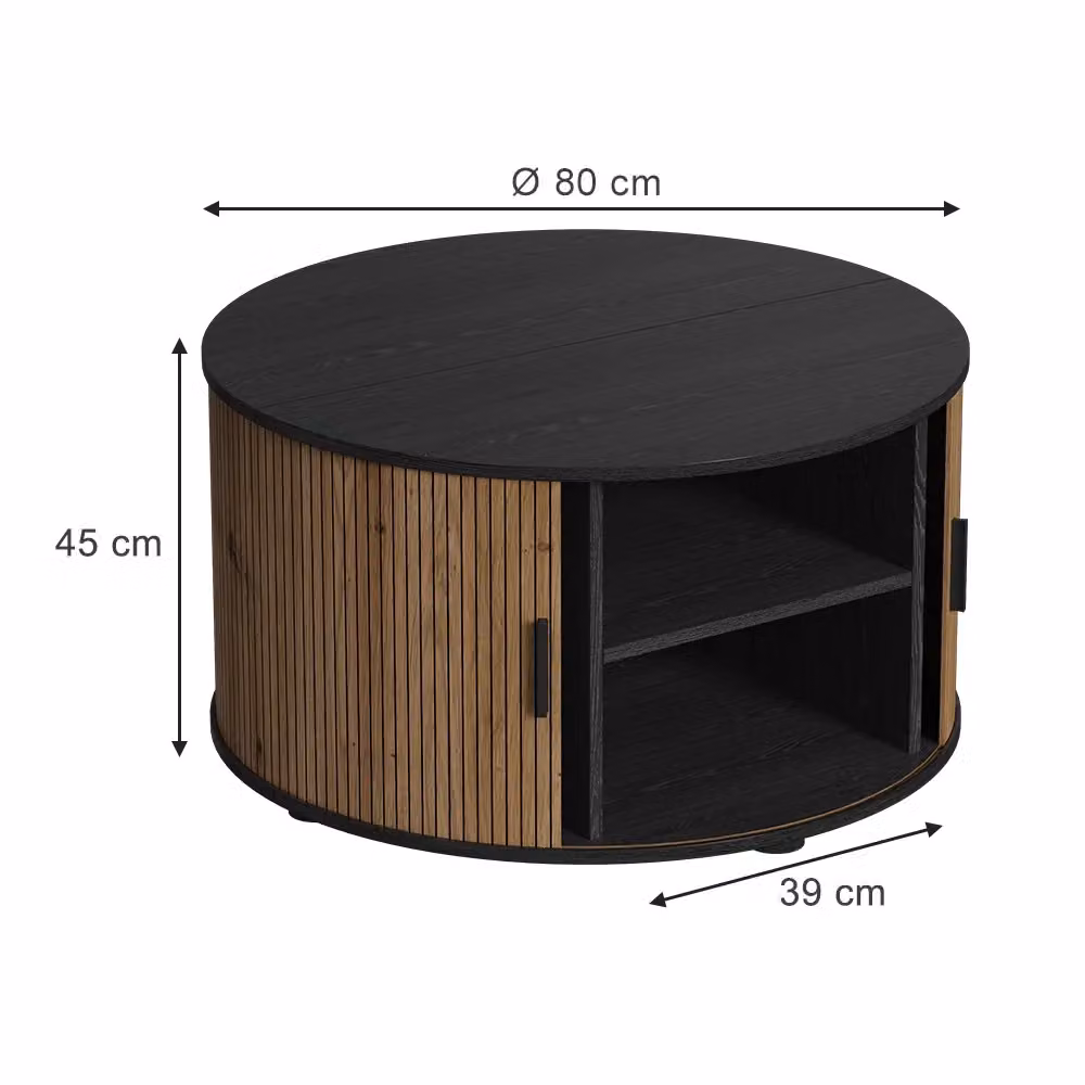 Tavolino da soggiorno moderno Vicco con porta scorrevole, colore rovere e nero, L/P: 80 x 80 cm – 2