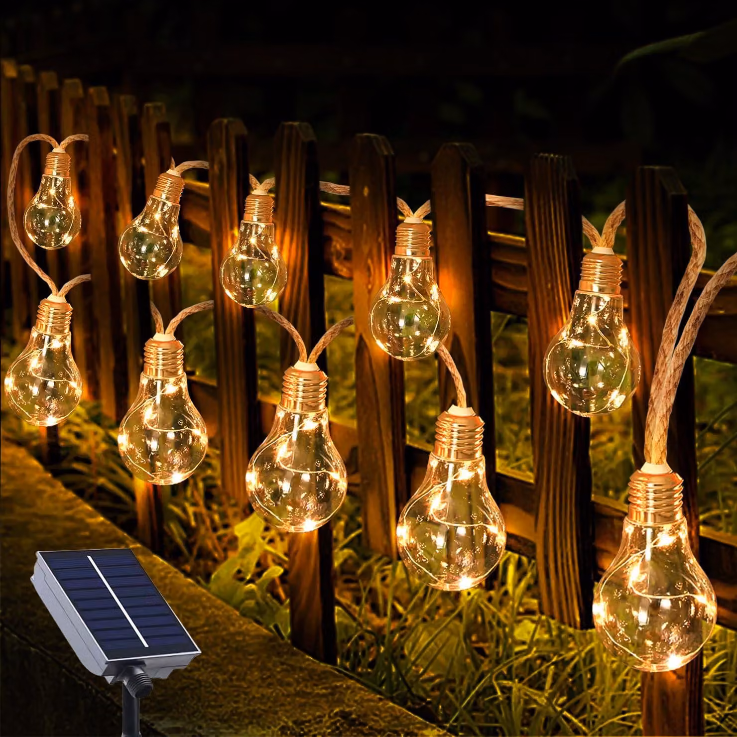 Catena luminosa solare, lunghezza 3,5 metri, 10 LED, luce bianco caldo, grado di protezione IP65, 8 modalità