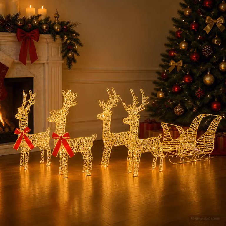 vidaXL Renna di Natale con slitta 5 pz 240 LED Bianco caldo