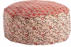 Pouf LORIENT Bizzotto rosso in tessuto con design cilindrico e decorazione floreale boho
