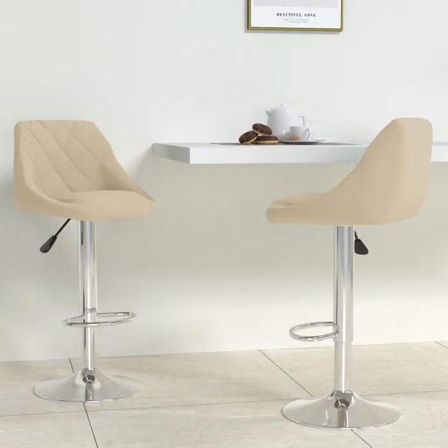 Set di 2 sgabelli da bar girevoli vidaXL in velluto beige con base in metallo per soggiorno e sala da pranzo