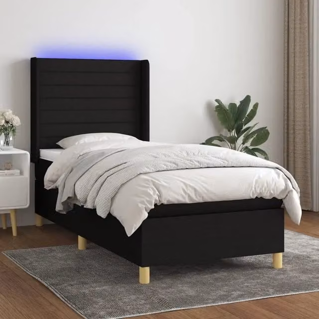 Letto Ibrido vidaXL con Materasso e Illuminazione LED Sotto il Letto, Nero, L/P/H: 200 x 100 x 31 cm – 1