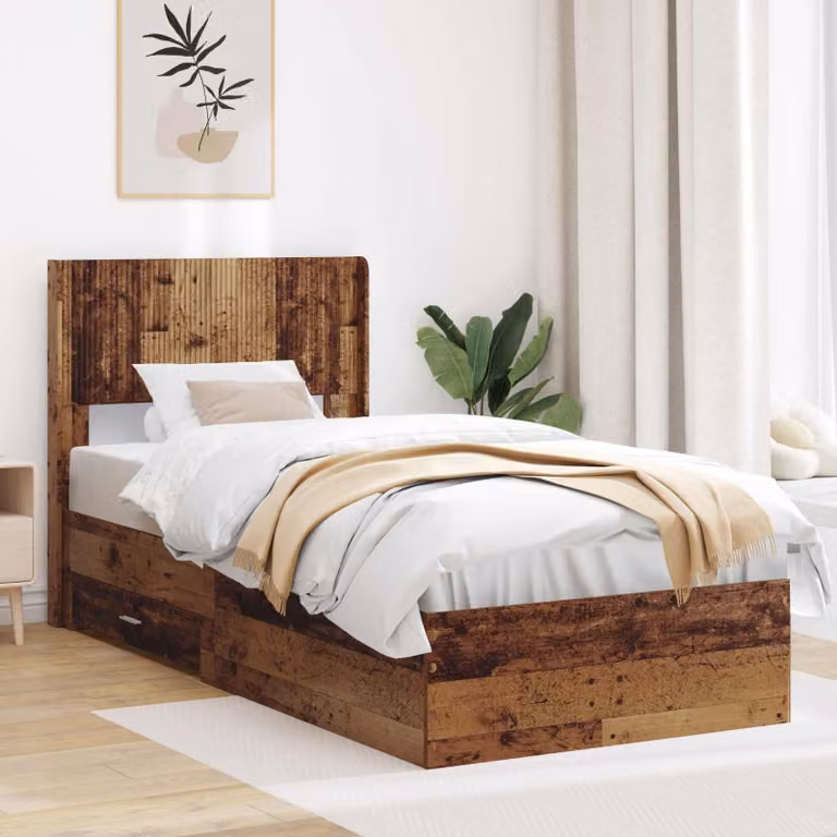 Letto con contenitore e testiera vidaXL in legno marrone L: 140 cm, P: 203 cm, H: 97 cm