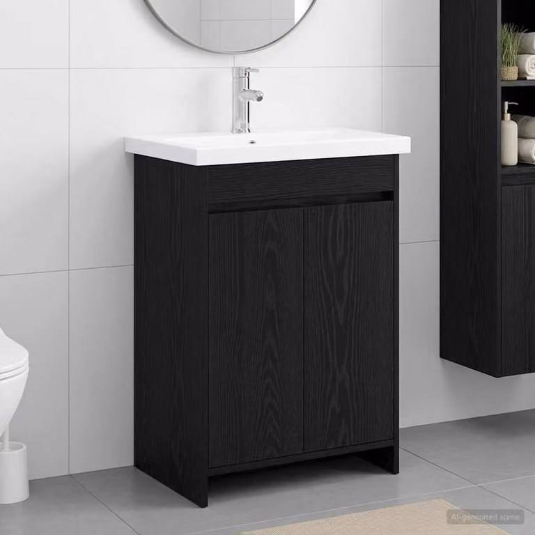 Set di mobili per il bagno moderno vidaXL con vanità in legno nero opaco L/P/H: 61 x 40 x 84,5 cm