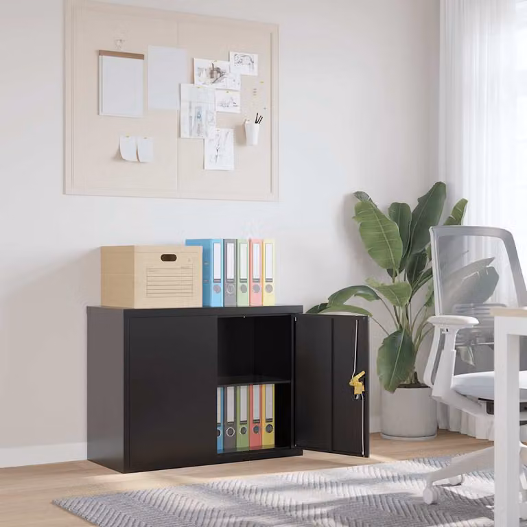 Armadio Classificatore vidaXL in Metallo Nero con Serratura e Ripiani Regolabili L: 90 cm, P: 40 cm, H: 70 cm