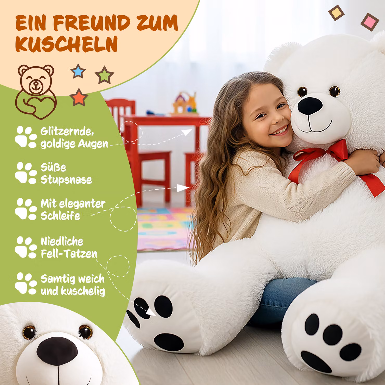 Orsacchiotto di peluche XXL DEUBA bianco, Altezza: 150 cm – 2
