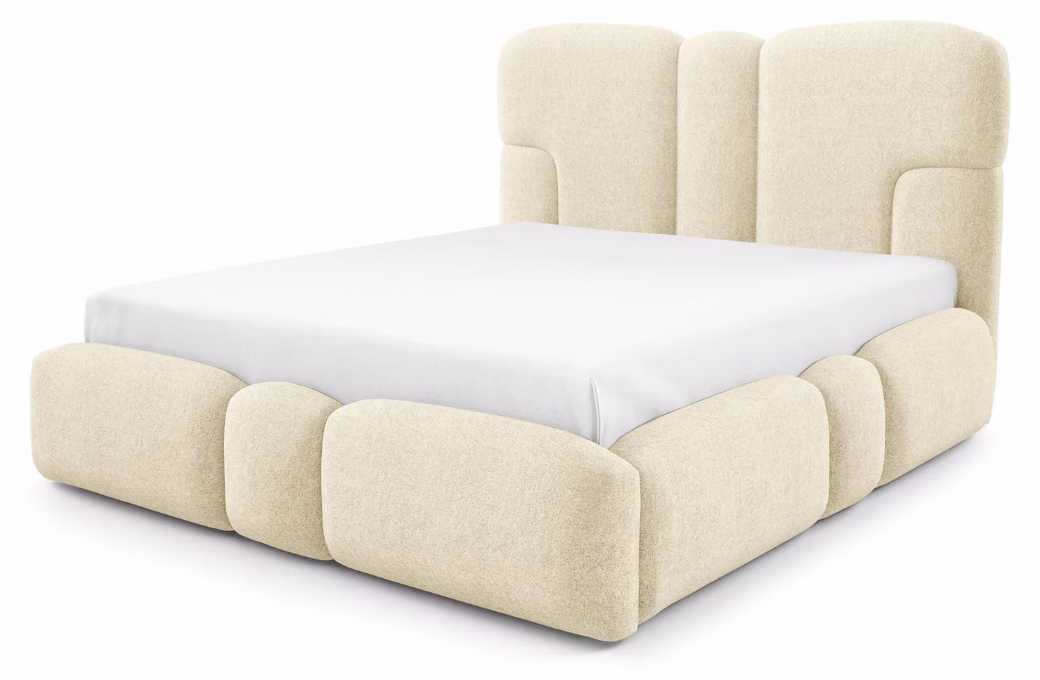 Letto imbottito con contenitore e pouf, modello Heller, in velluto, dimensioni 140 x 200 cm